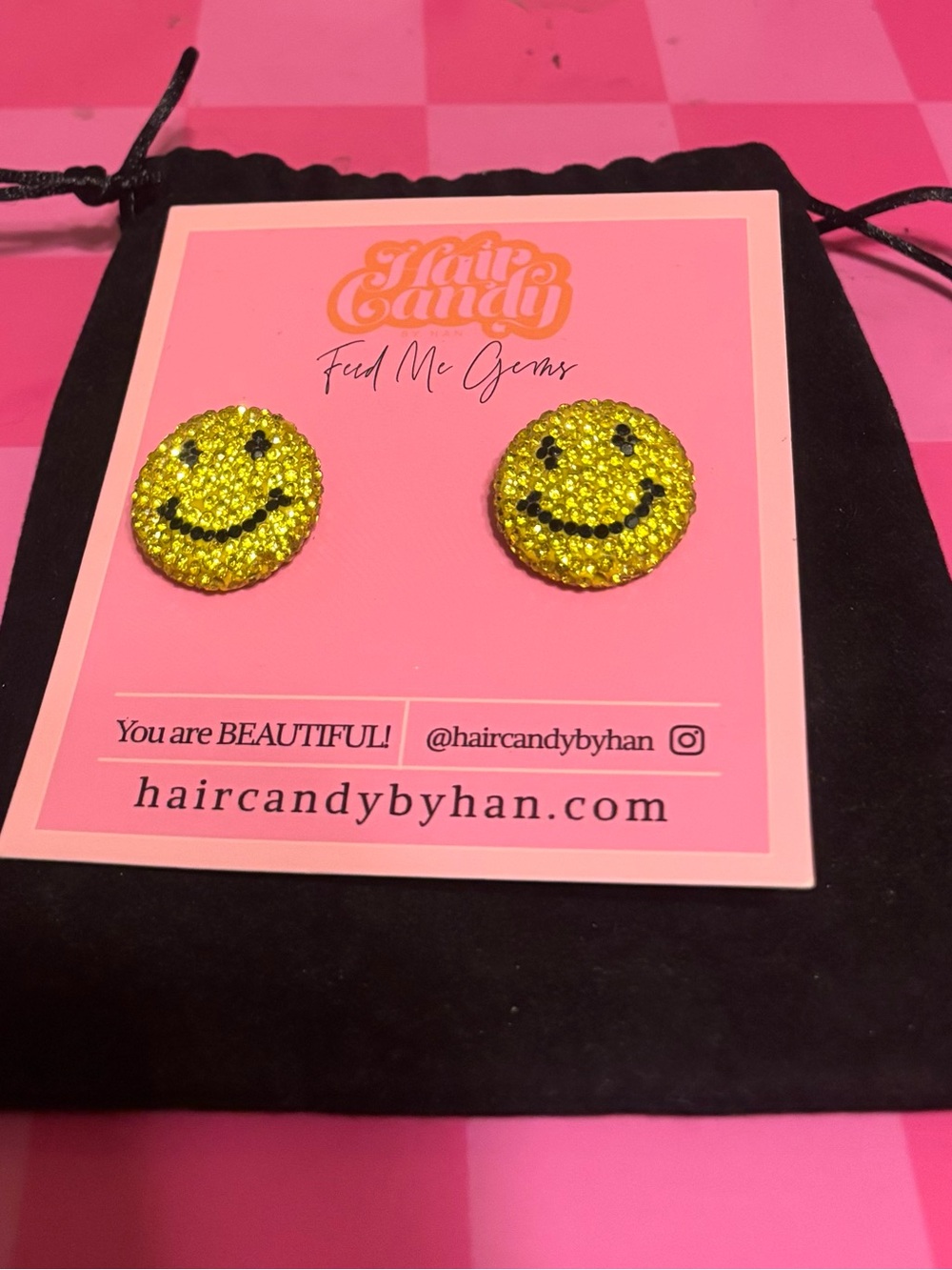 Hair Candy Yellow Smiley Crystal Stud Hair Clips